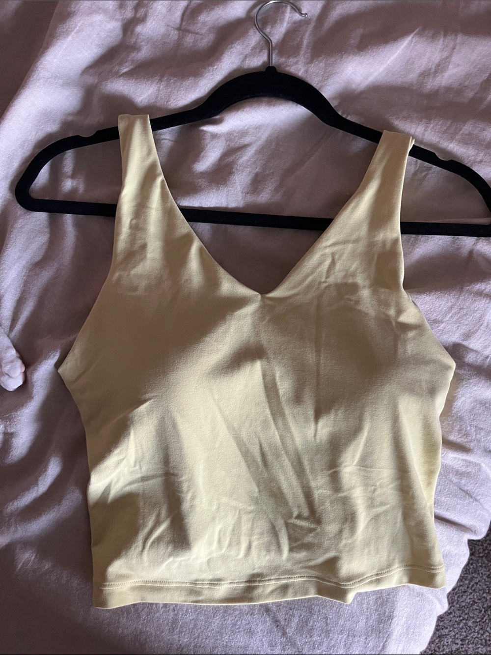 Athleta Pale Yellow V Neck Cropped Tank Top Size Small